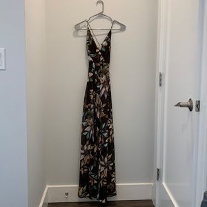 ASTR Black Floral Tie Back Wrap Maxi Dress